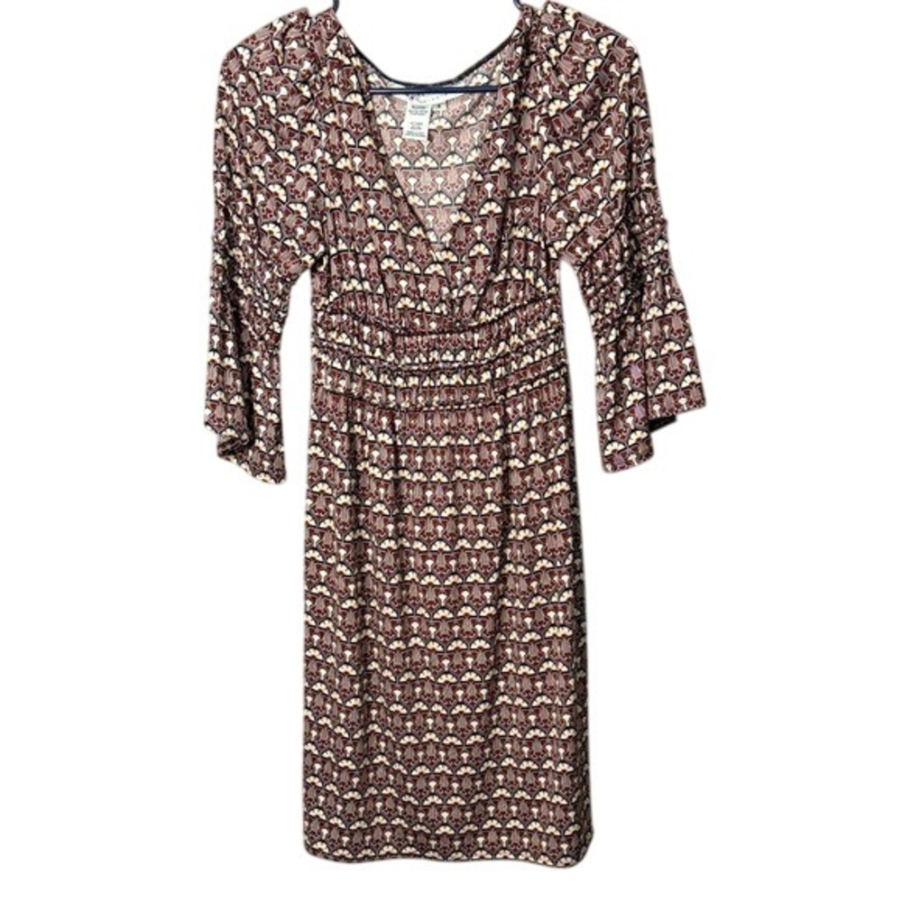 Max Studio Dress Women's‎ Small Brown Beige Patterned 3/4 Sleeve Casual